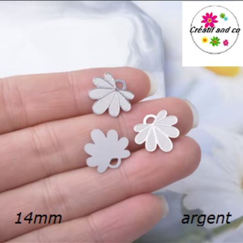 Breloque estampe pétale de fleur argent 14mm