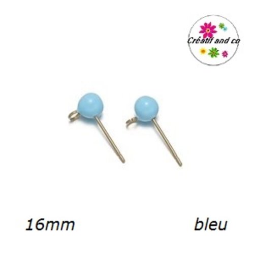Puce oreille acier inoxydable dorée bleue émaillée avec anneau