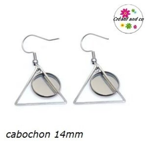 Boucle d'oreille triangle acier inoxydable cabochon 14mm