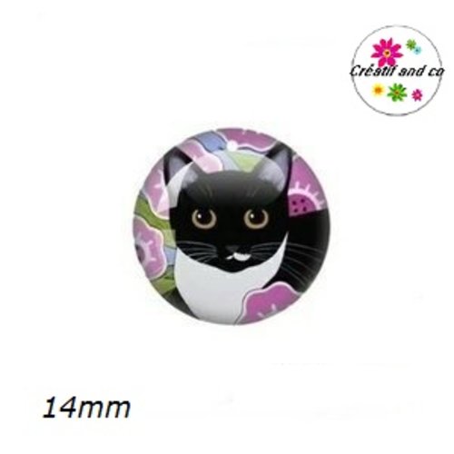 X2 cabochons chat 14mm