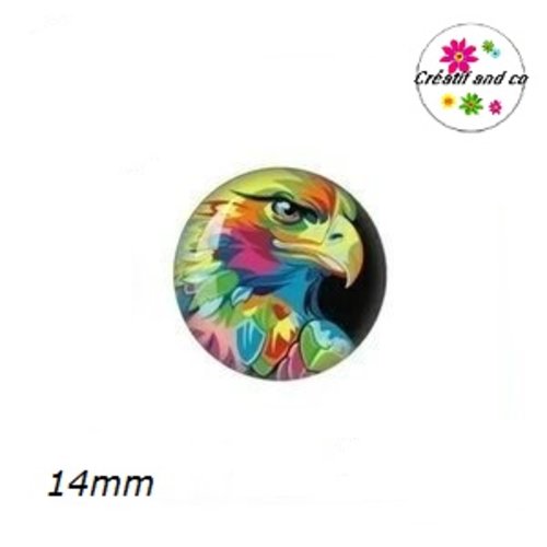 X2 cabochons aigle coloré 14mm