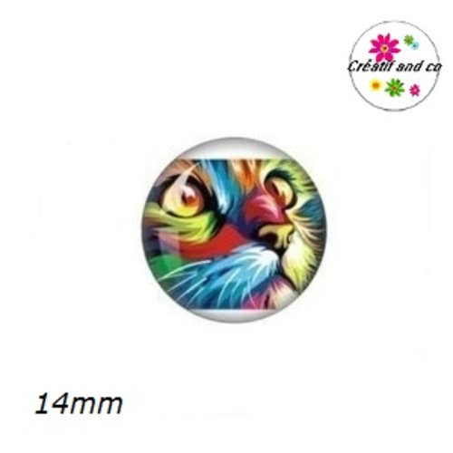 X2 cabochons chat coloré 14mm