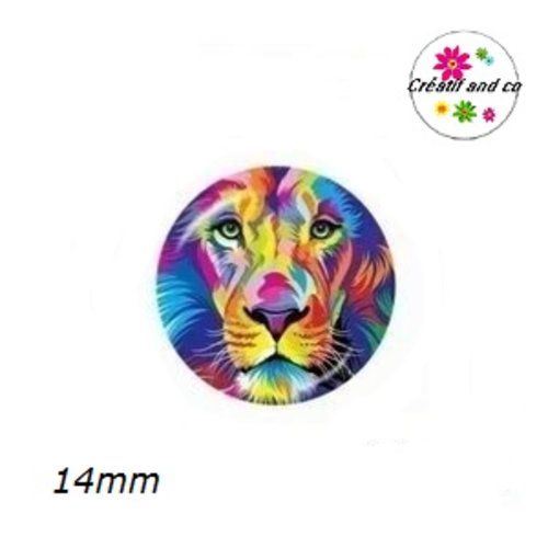 X2 cabochons lion coloré 14mm