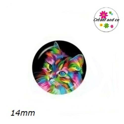 X2 cabochons chat coloré 14mm