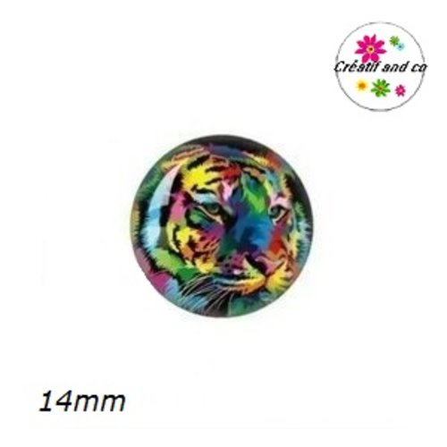 X2 cabochons tigre coloré 14mm