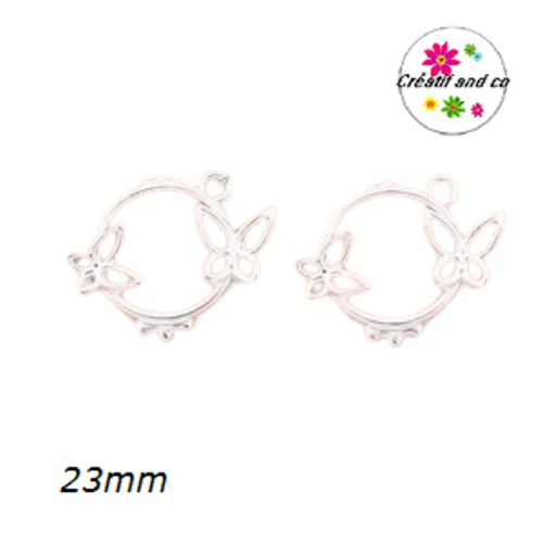 Breloque cercle duo de papillon 23mm