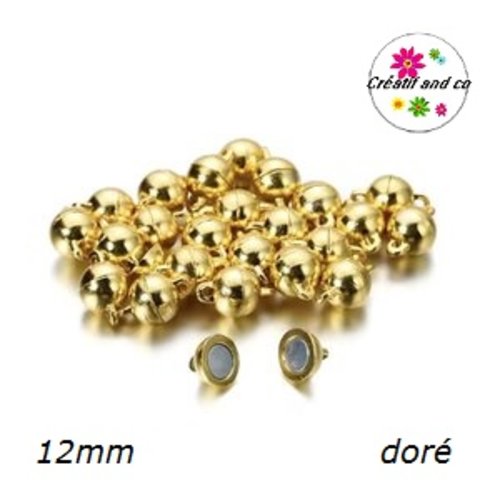 Fermoir magnétique rond boule dorée 12mm