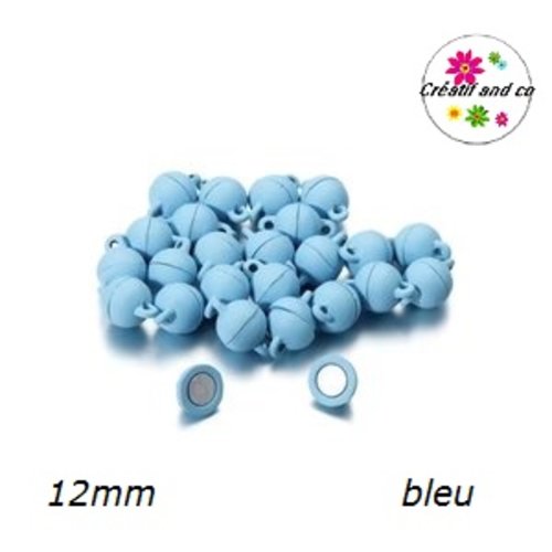 Fermoir magnétique rond boule bleu ciel 12mm