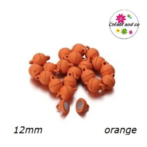 Fermoir magnétique rond boule orange 12mm