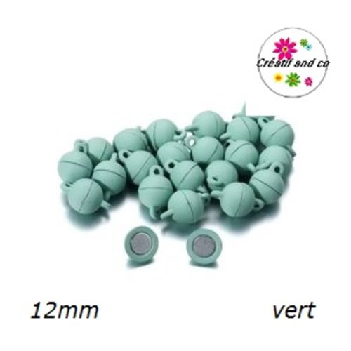 Fermoir magnétique rond boule vert 12mm