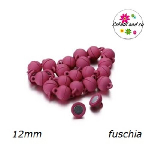 Fermoir magnétique rond boule fuschia 12mm