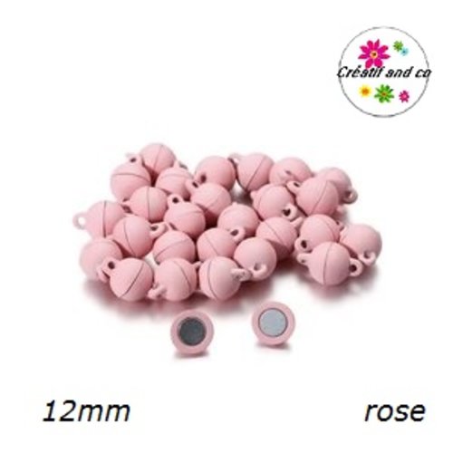 Fermoir magnétique rond boule rose pâle 12mm