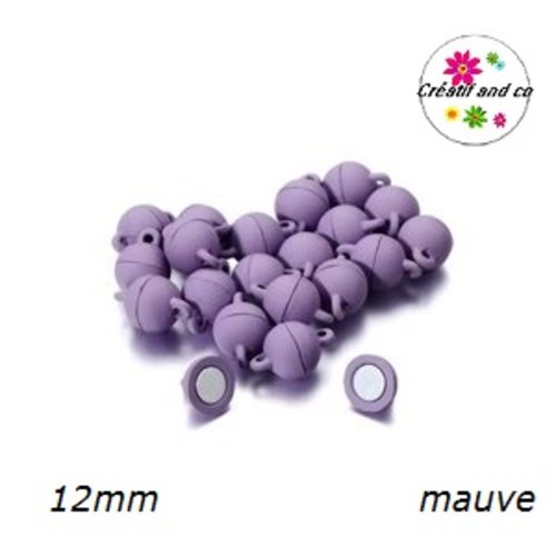 Fermoir magnétique rond boule mauve 12mm