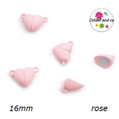 Fermoir magnétique forme coeur rose pâle 16mm
