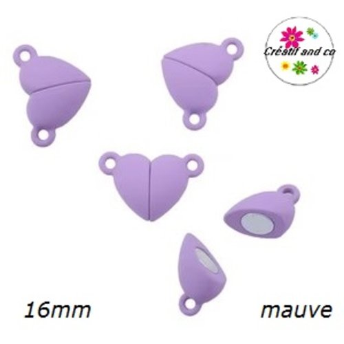 Fermoir magnétique forme coeur mauve 16mm