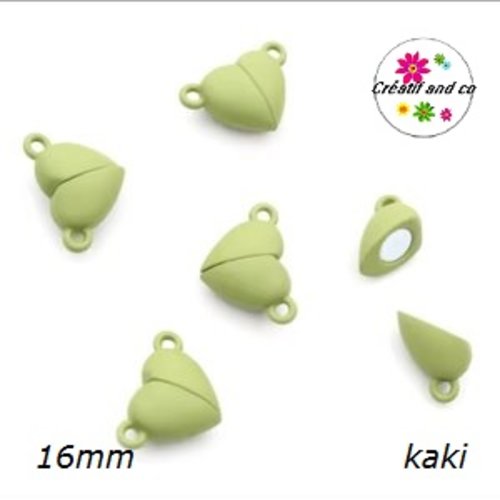 Fermoir magnétique forme coeur kaki 16mm