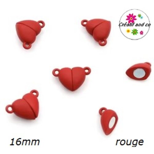Fermoir magnétique forme coeur rouge 16mm