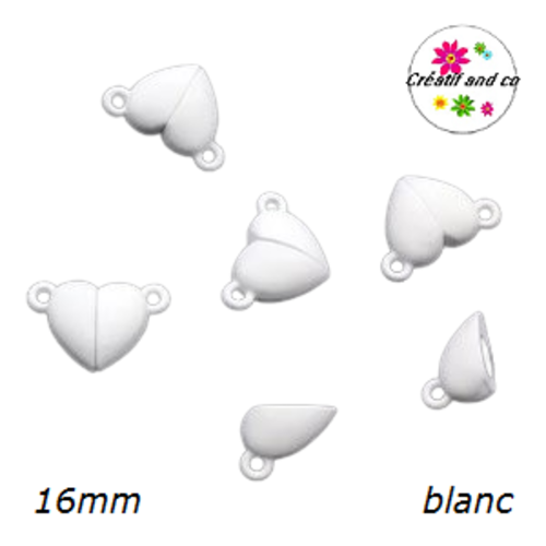 Fermoir magnétique forme coeur blanc 16mm