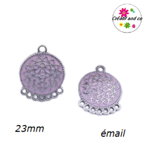 Connecteur chandelier rond 7 anneaux émaillé rose pâle 23mm