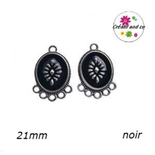 Connecteur chandelier oval 5 anneaux émaillé noir 21mm