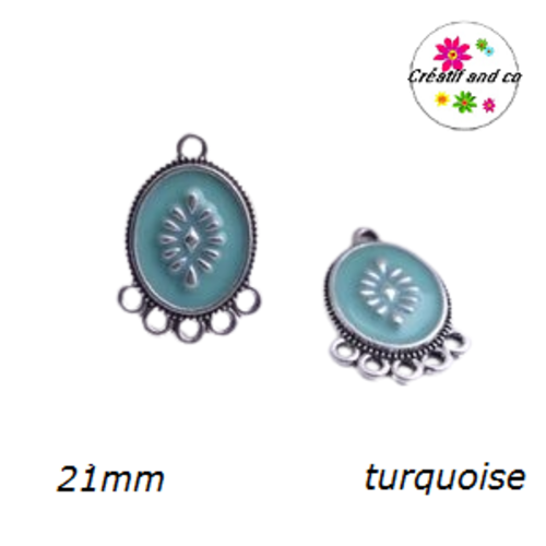 Connecteur chandelier oval 5 anneaux émaillé turquoise  21mm