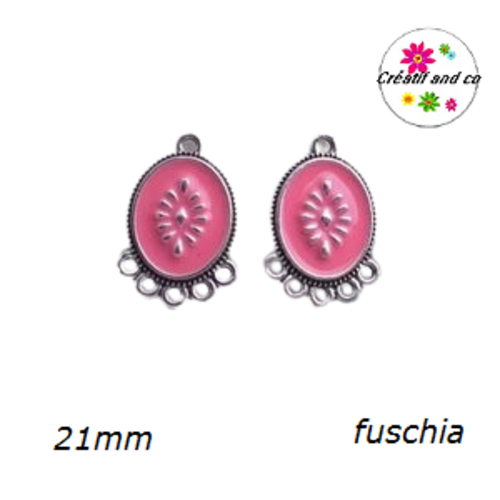 Connecteur chandelier oval 5 anneaux émaillé fuschia 21mm
