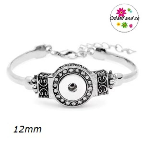 Bracelet en acier inoxydable et strass pour bouton pression 12mm