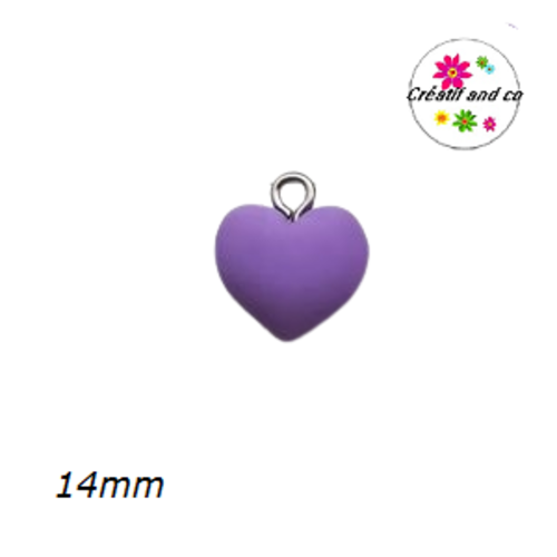 Breloque coeur parme claire 14mm