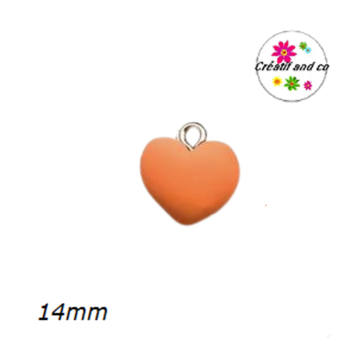 Breloque coeur orange 14mm