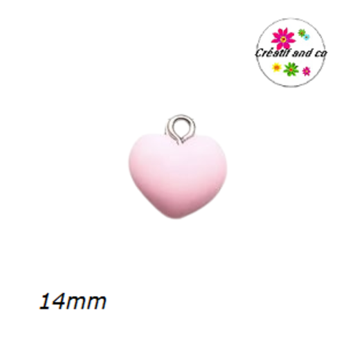 Breloque coeur rose pâle 14mm