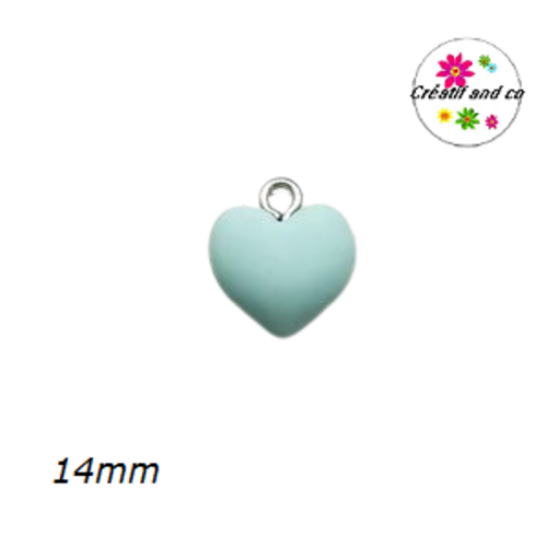 Breloque coeur vert d'eau 14mm