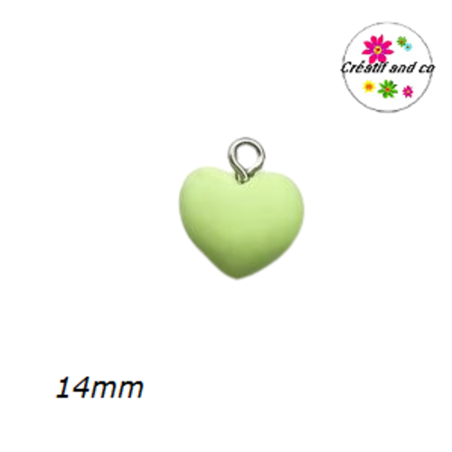 Breloque coeur vert anis claire 14mm