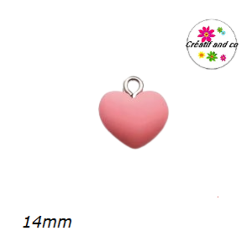 Breloque coeur rose 14mm