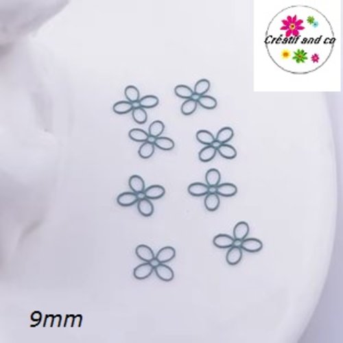 Breloque estampe petite fleur verte foncée 9mm