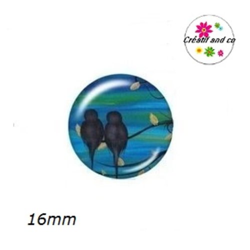 X2 cabochons duo d'oiseaux 16mm