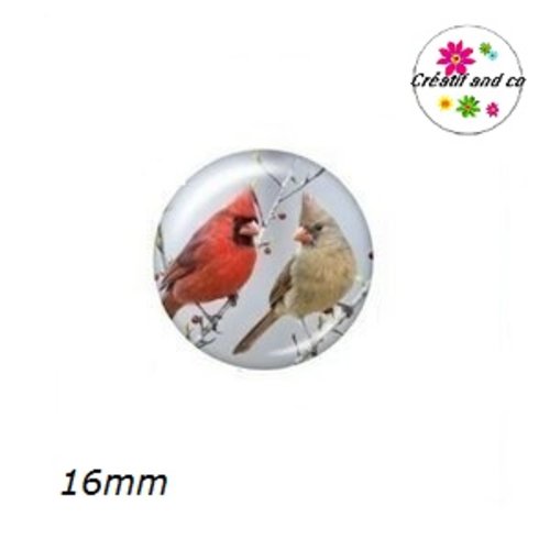 X2 cabochons duo d'oiseaux 16mm