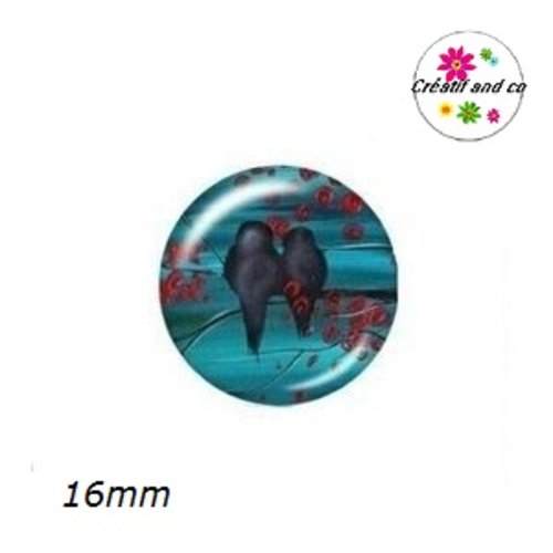 X2 cabochons duo d'oiseaux 16mm