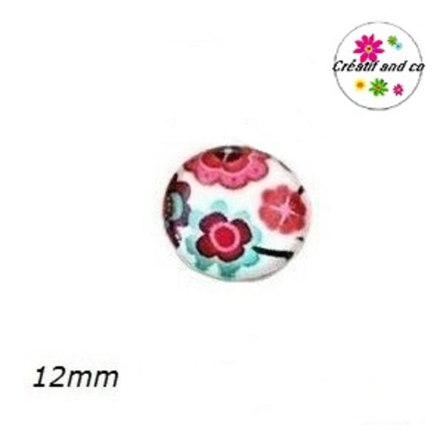 X2 cabochons motif fleurs 12mm