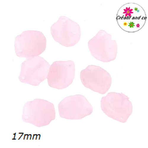 Breloque feuille rose pâle mate 17mm