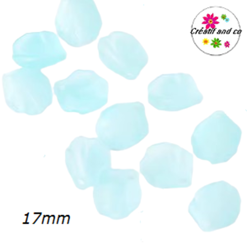 Breloque feuille bleue claire mate 17mm