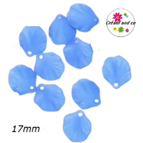 Breloque feuille bleu roi mate 17mm