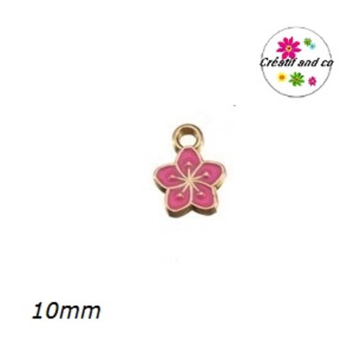 Breloque petite fleur de prunier fuschia émail 10mm