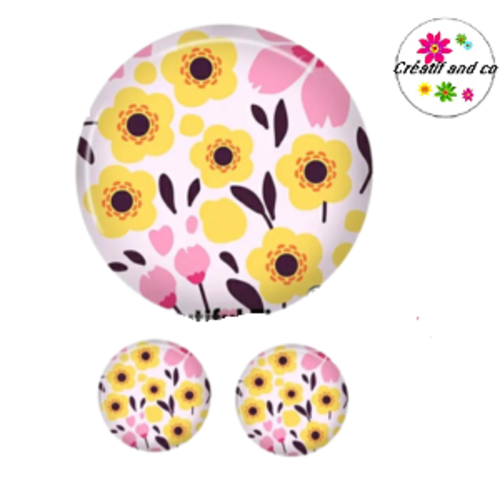 Lot cabochon fleuri 25mm et 2 cabochons 12mm