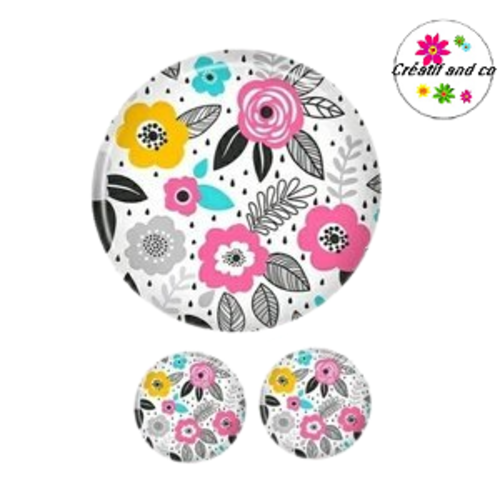 Lot cabochon fleuri 25mm et 2 cabochons 12mm