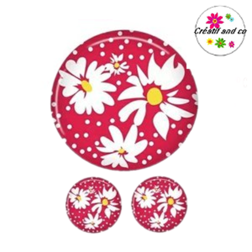 Lot cabochon fleuri 25mm et 2 cabochons 12mm