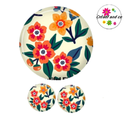 Lot cabochon fleuri 25mm et 2 cabochons 12mm