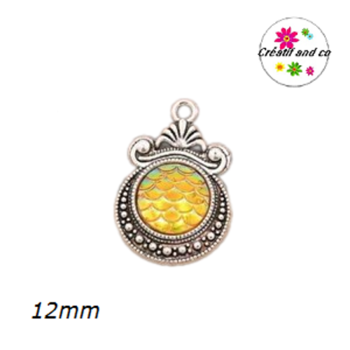 Pendentif argent tibétain cabochon écaille jaune 12mm