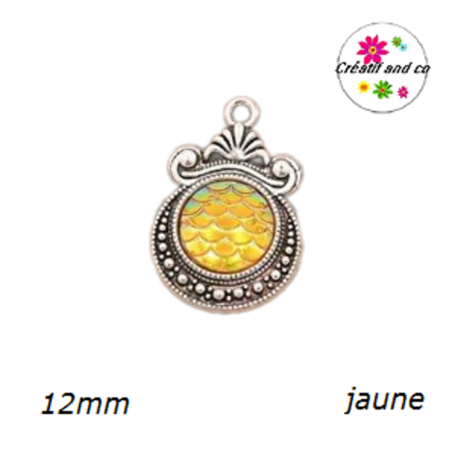 Pendentif argent tibétain cabochon écaille jaune 12mm