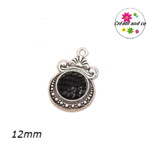 Pendentif argent tibétain cabochon écaille noir 12mm