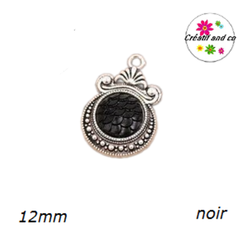 Pendentif argent tibétain cabochon écaille noir 12mm
